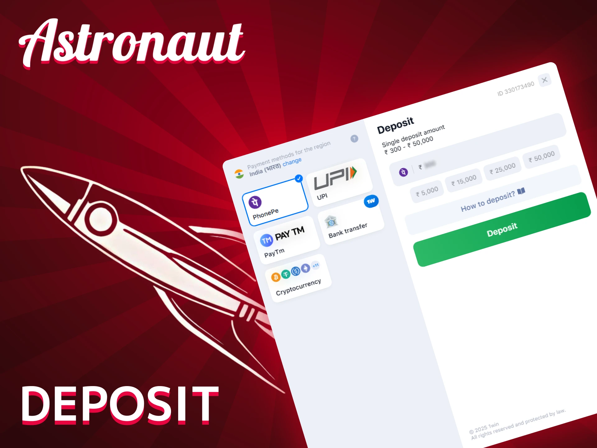 Making a Deposit to Play Astronaut