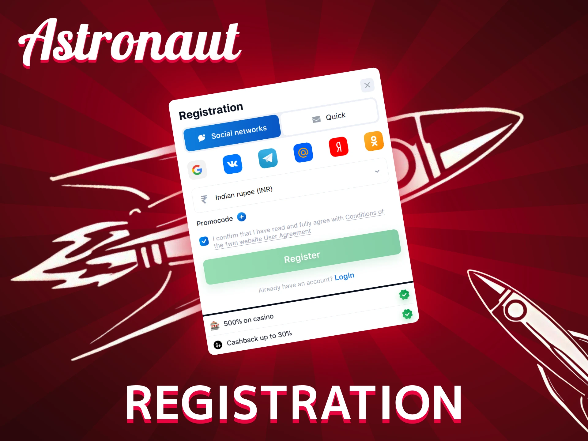 Registration at Astronaut Casino
